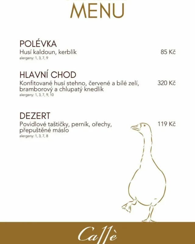 Každoroční svatomartinské menu, již tento víkend🤩 Rezervace přijímáme na tel. čisle +420 354 426 312 nebo na emailu info@caffe11.cz😍